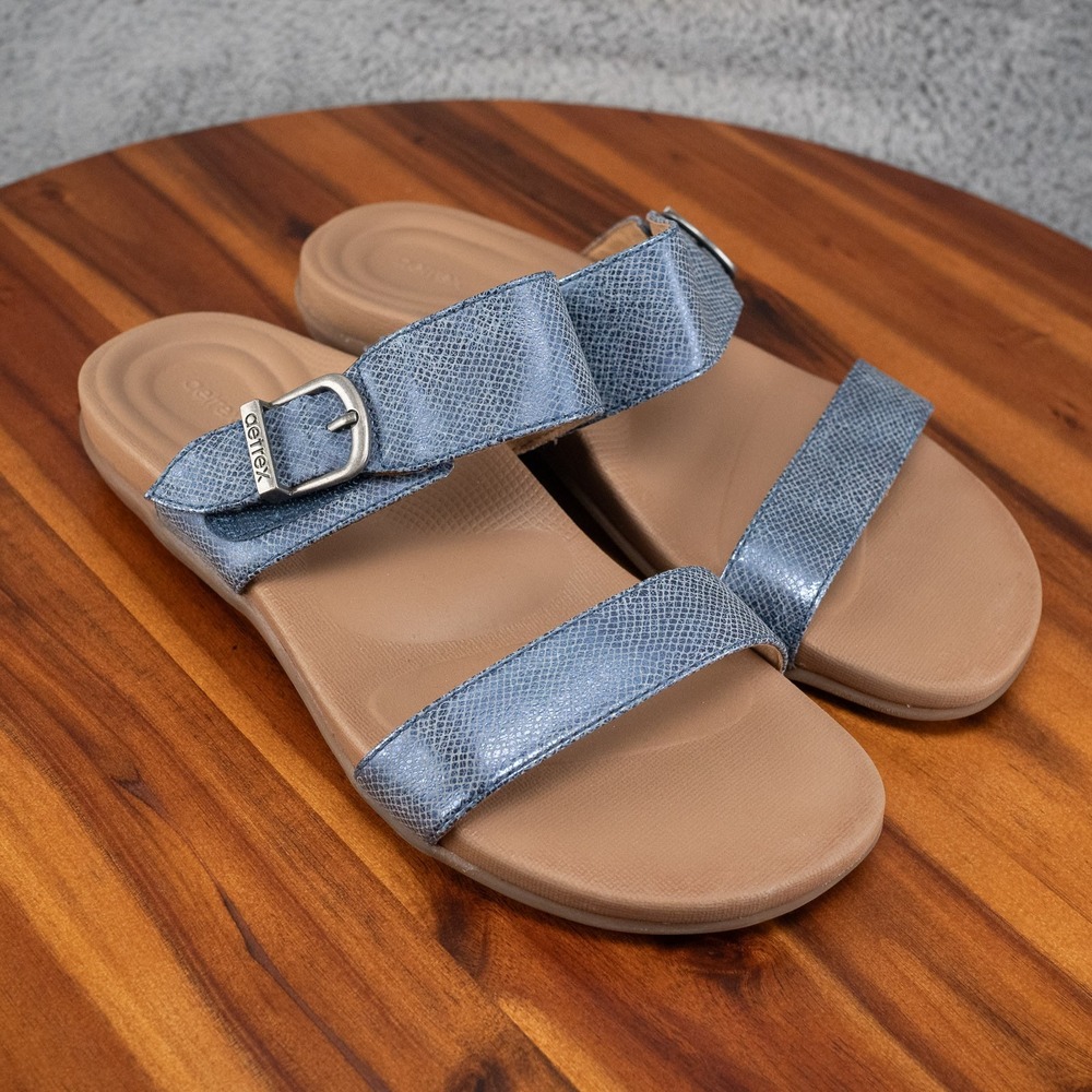 Aetrex Mimi Orthopedic Slip on Double Strap Sandal Blue Size 36 EU 6-6.5 US